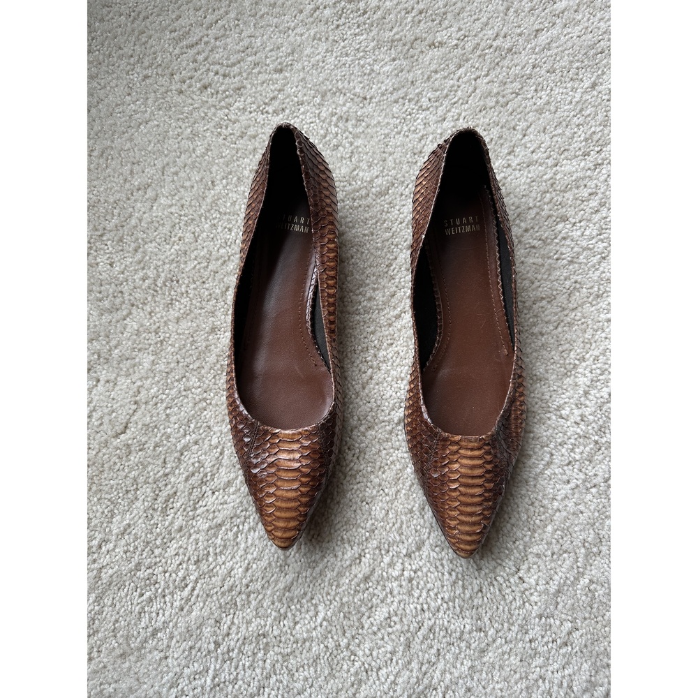 Stuart Weitzman Snakeskin Brown Pointed Flats - image 1